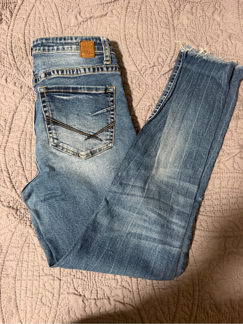 BKE Women's Medium Blue Distressed Skinny Jeans